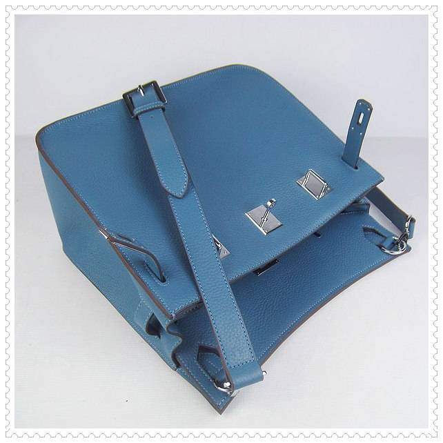 Hermes Jypsiere shoulder bag middle blue with silver hardware